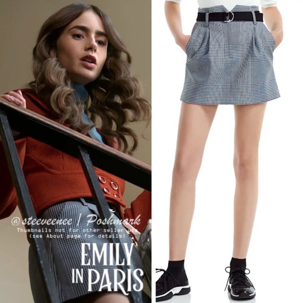 Maje Jadie Belted Houndstooth Mini Skirt Skort EU40 / US8 ASO Emily in Paris